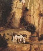 Moritz von Schwind A Hermit Leading Horses to the Trough (mk22) oil